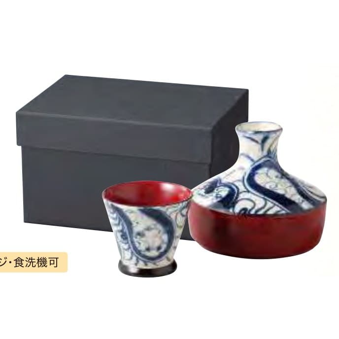 Shitto Sokichi Lacquered Flat Sake Set – Uzu-Shibori Negoro (Red)