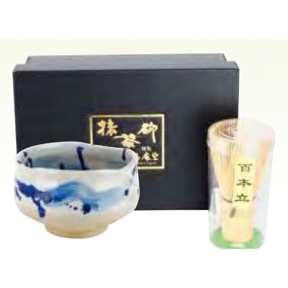 Blue Kakenagashi Matcha Bowl & Whisk Set