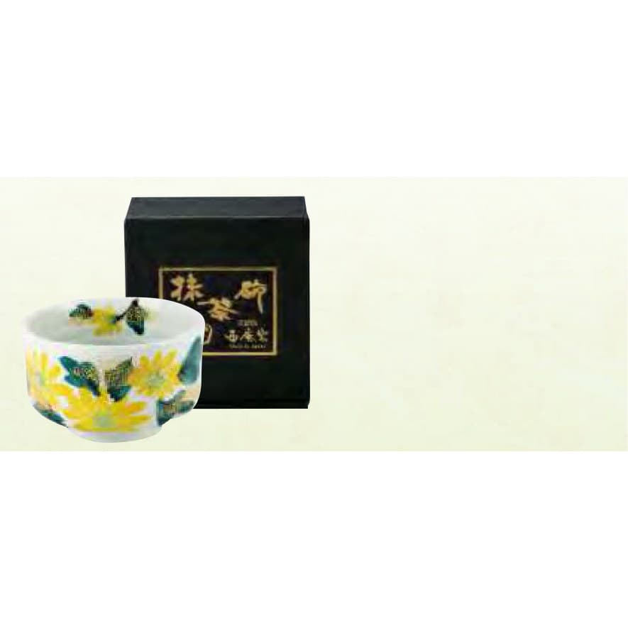 Hand-Painted Resist Chrysanthemum Matcha Bowl