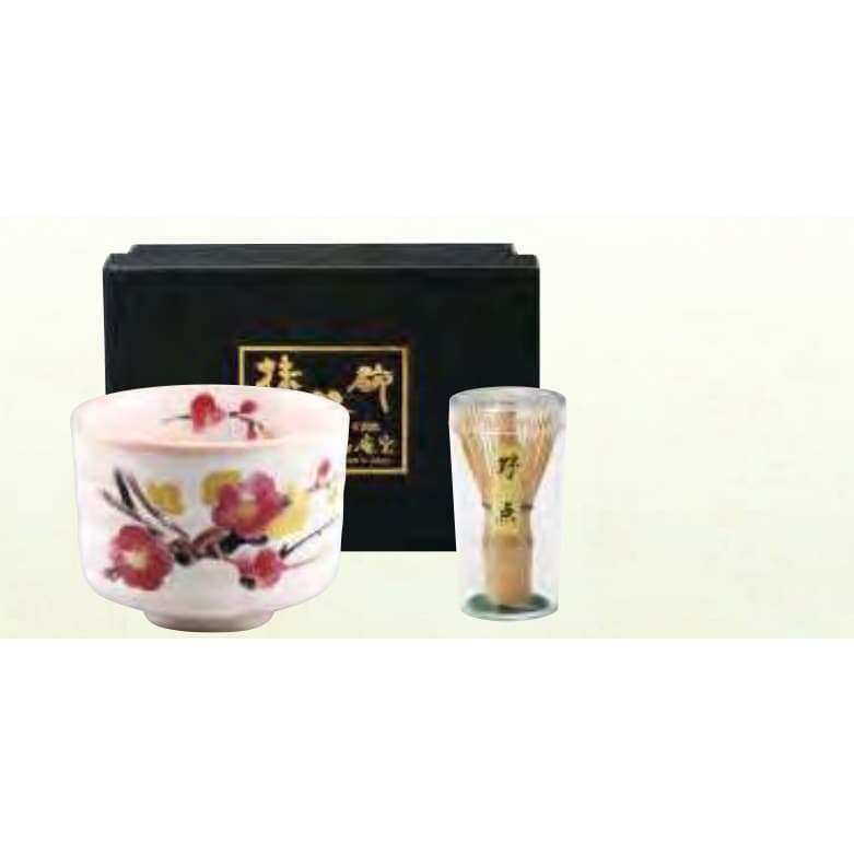 Manyo Kusabana Plum Pink Matcha Bowl & Nodate Whisk Set