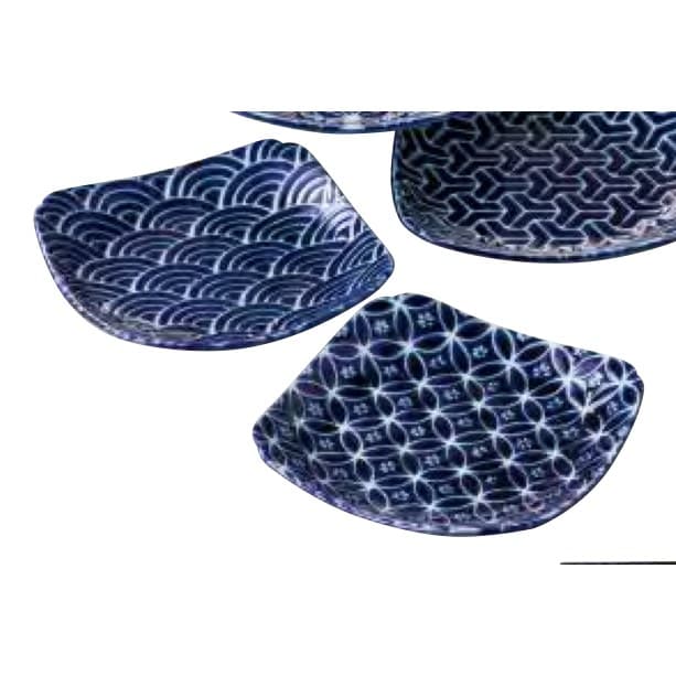Aizome Kobo Edo Komon Square Side Plate Set