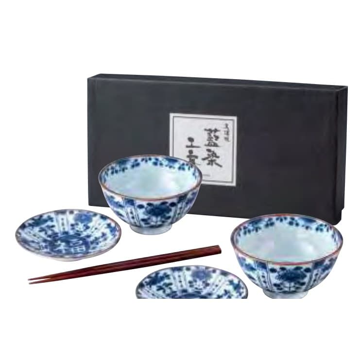 Aizome Kobo Lightweight Kissho Rice Bowl & Plate Pair
