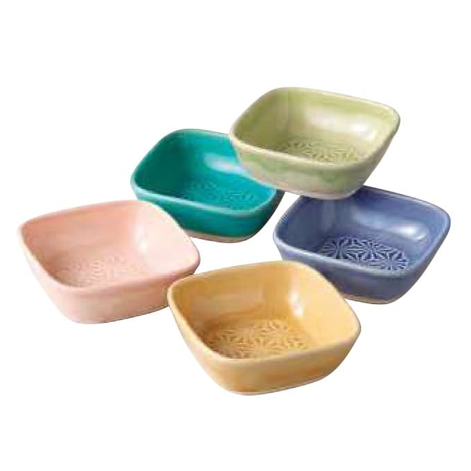 Five-Glaze Asanoha Relief Small Bowl Set