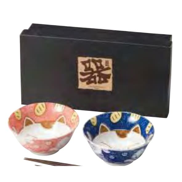 Maneki-Neko 4.8-sun Donburi Pair (Blue/Red)