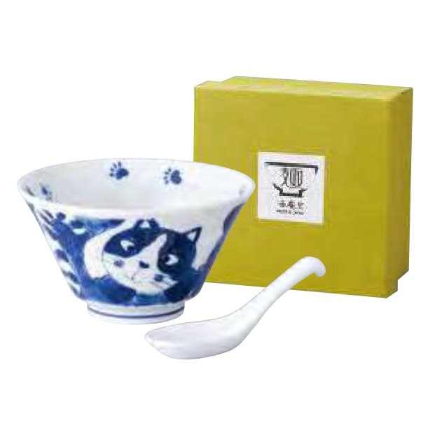 Aizome Cat 17cm Ramen Bowl with Spoon