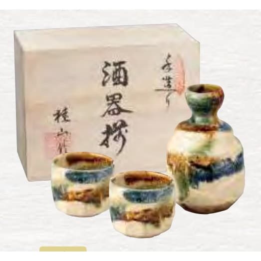 Keizan Kiln – Handmade Mingei-Oribe Sake Set