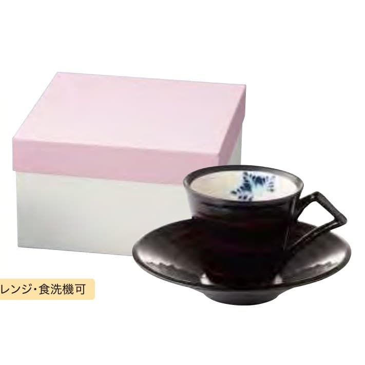 Shitto Sokichi Lacquered Coffee Cup & Saucer – Fern Akebono (Black)