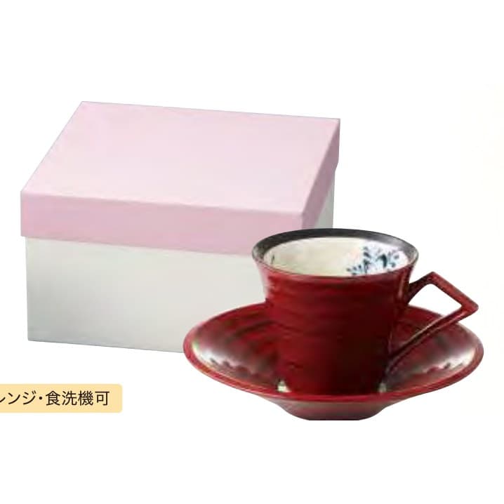 Shitto Sokichi Lacquered Coffee Cup & Saucer – Fern Negoro (Red)