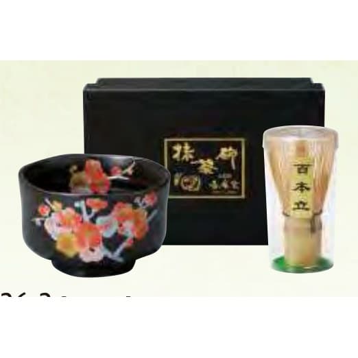Tansai Ume Matcha Bowl (Tenmoku) & Whisk Set