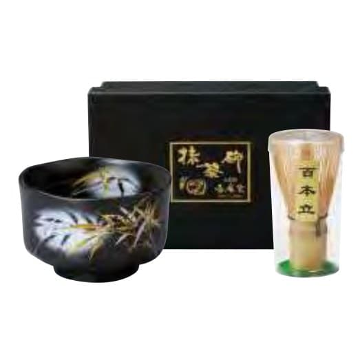 Genyu Sasa Matcha Bowl (Tenmoku) & Whisk Set