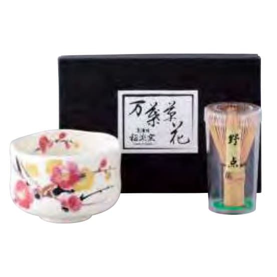 Manyo Kusabana Plum Small Matcha Bowl & Nodate Whisk Set