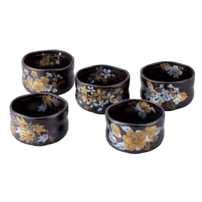 Japanese Seasons Rough-Carved Plate Set of 5 (Black)