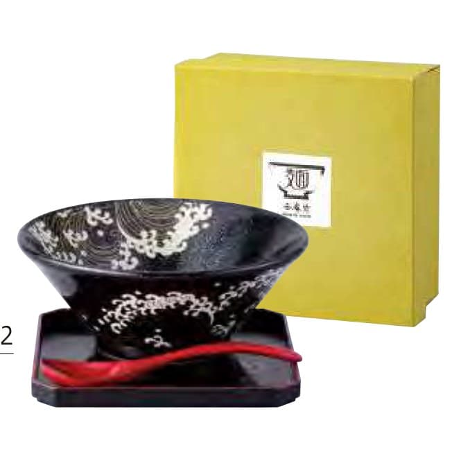 Akae Madori Flowers 21cm Kiritate Ramen Bowl Bluish-White with Spoon